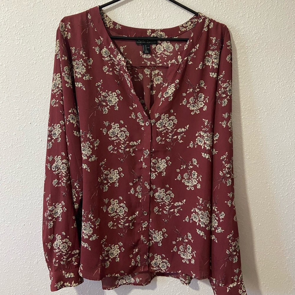 Floral burgundy blouse. Forever 21 Plus size Fairly new Worn about 2 or 3 times